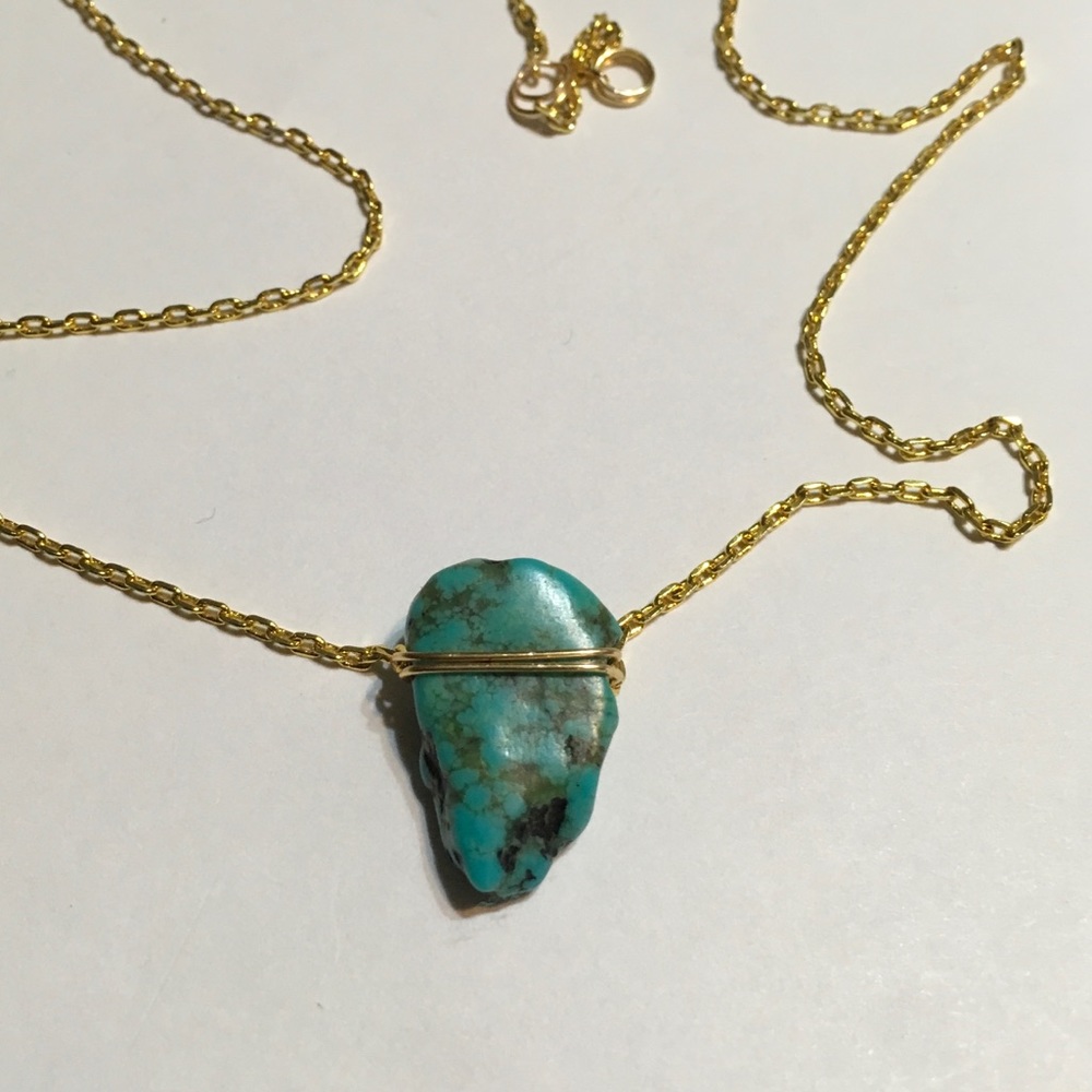 18k Gold Plated Chain W/ Natural Turquoise - Picture 4 of 7